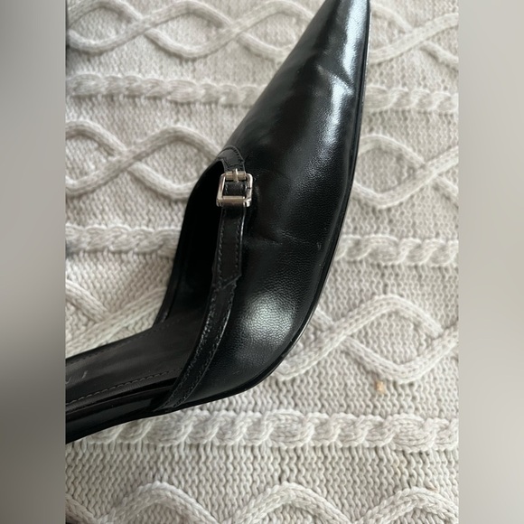 Gianni Bini Black Leather Pointed 3 inch Heels with Double Straps - Picture 4 of 12